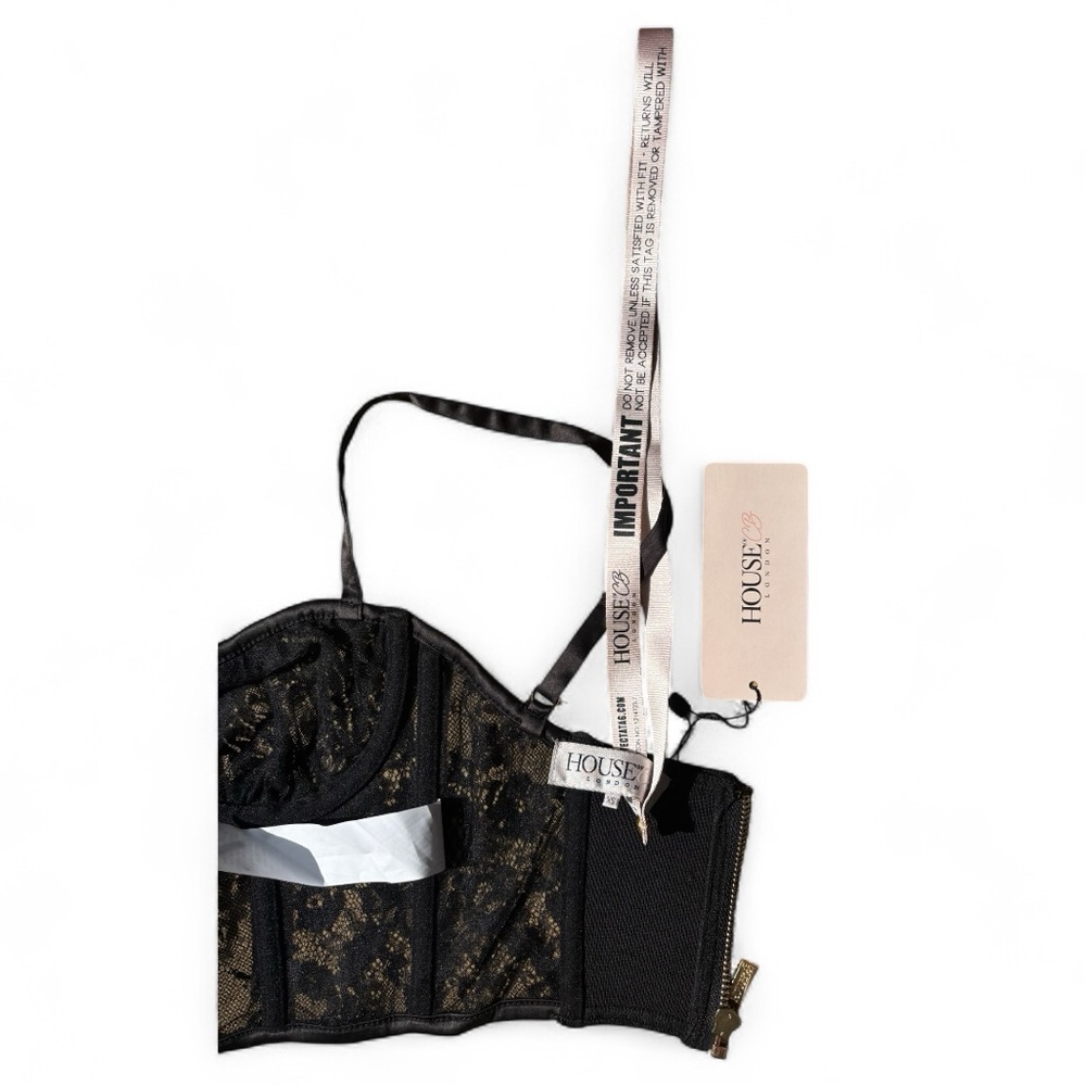 House of CB Sheer Lace Corset Top Black V-Wire NWT XS - Picture 7 of 8